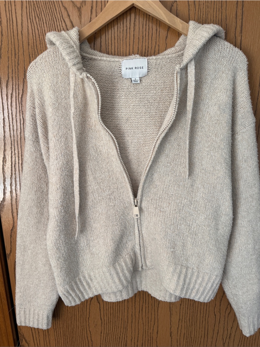 Pink Rose Oatmeal Zip Hoodie Cardigan
